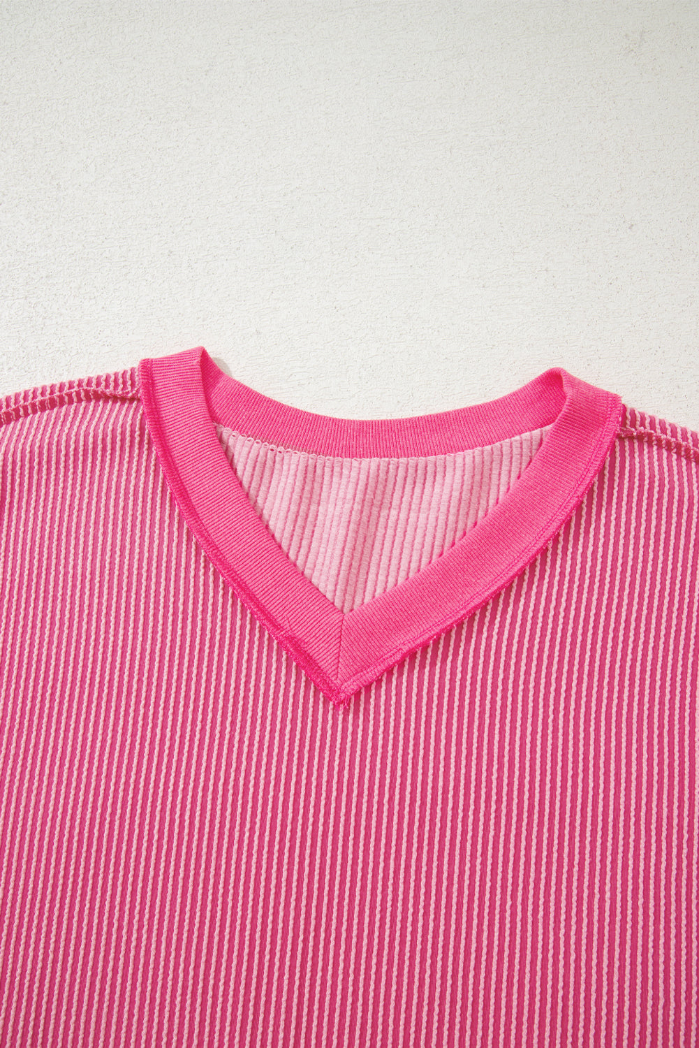 Rose Twisted Ribbed Knit V Neck Casual Tee
