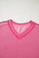 Rose Twisted Ribbed Knit V Neck Casual Tee