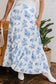 Blue Floral High Waist Ruffle Maxi Skirt