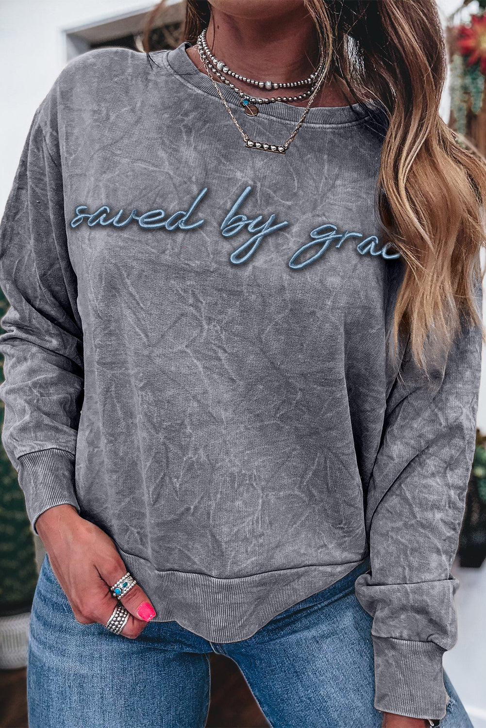 Saved By Grace Embroidered Pullover
