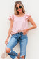 Pink Textured Bow Knot Frilled Butterfly Sleeve Blouse