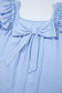 Blue Textured Bow Knot Frilled Butterfly Sleeve Blouse