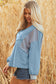 Dusk Blue Waffle Striped Patchwork Pullover