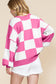 Checkered Balloon Sleeve Sweater