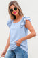 Blue Textured Bow Knot Frilled Butterfly Sleeve Blouse