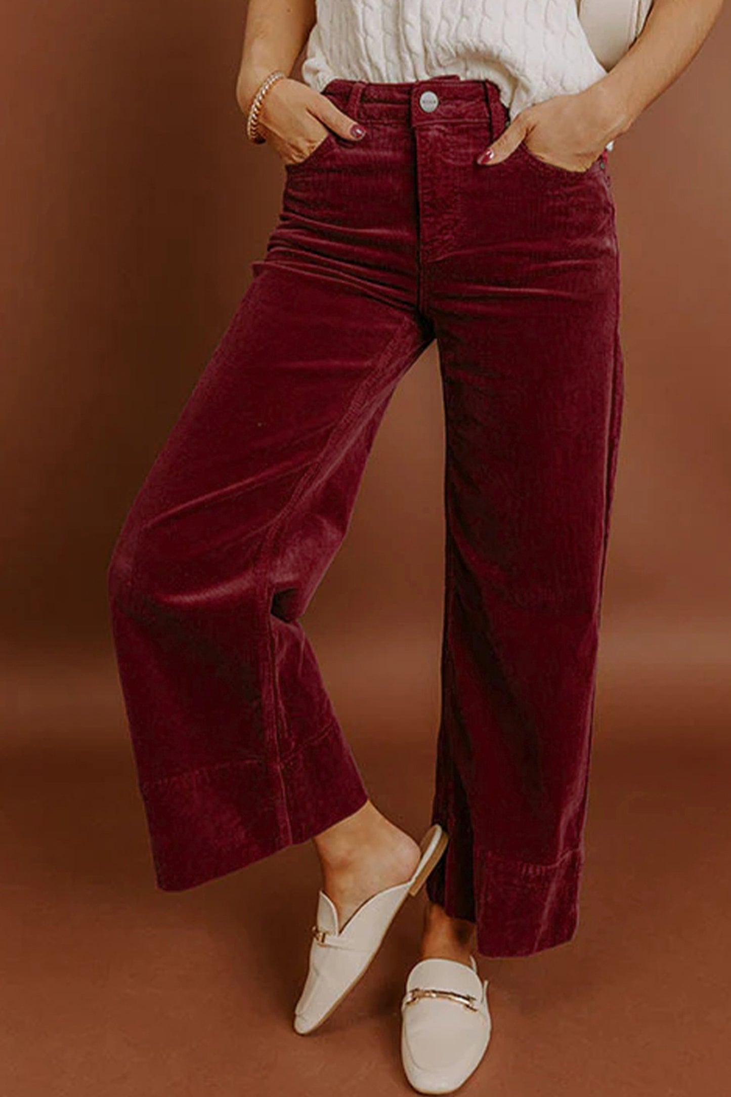 Burgundy Corduroy Wide Leg Pants