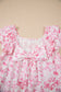 Pink Floral Ruffled Sleeve Bow Blouse