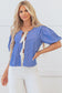 Blue Stripe Tied Puff Short Sleeve Blouse