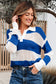 Blue Stripe Colorblock Crochet Knitted Sweater