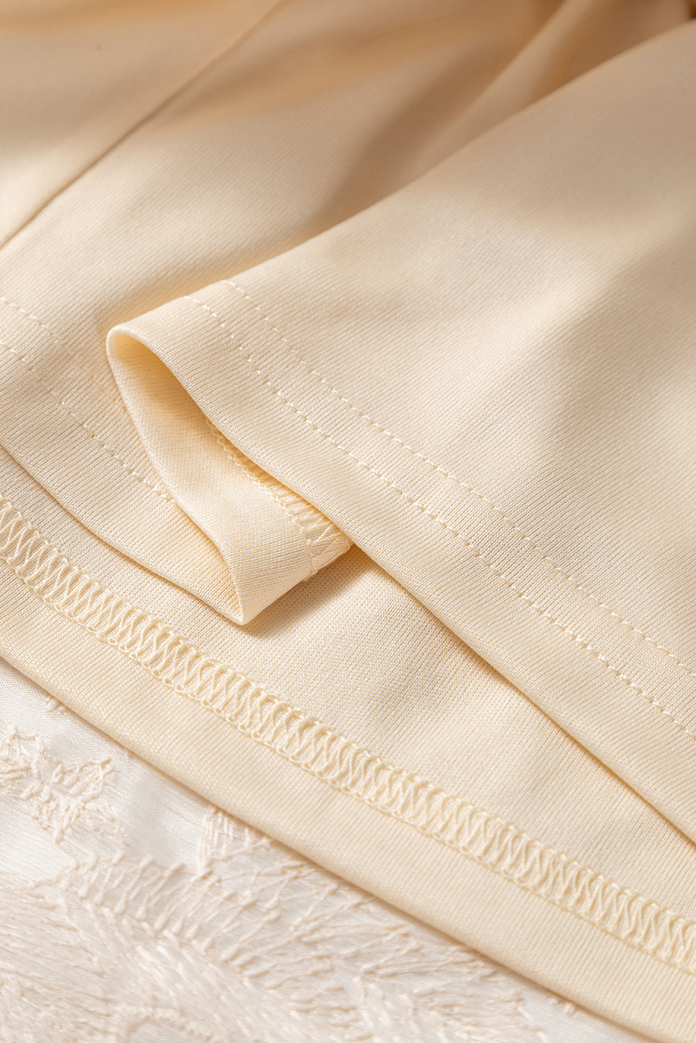 Oatmeal Embroidered Mesh Flowy Long Skirt