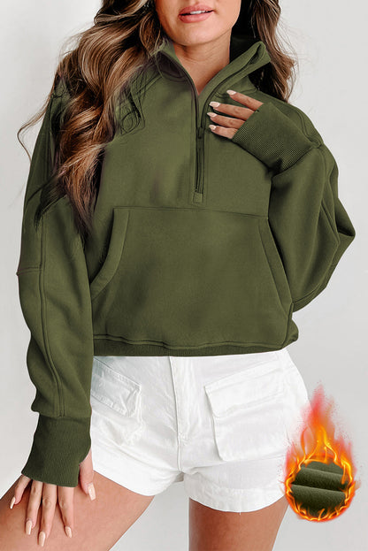 Green Fleece Lined Zip Up Sweatshirt