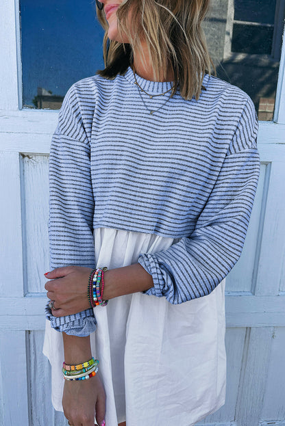 Sky Blue Stripe Pleated High Waist Dress