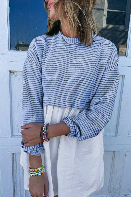 Sky Blue Stripe Pleated High Waist Dress