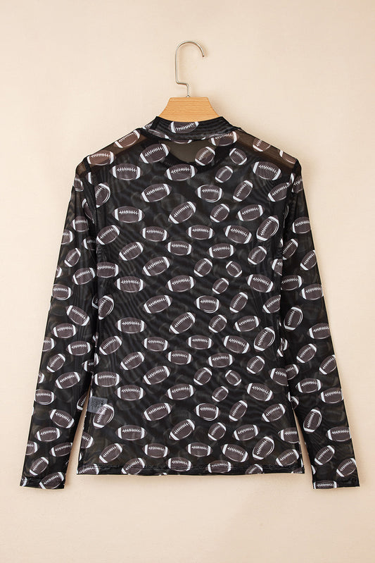 Black Game Day Football Mesh Sheer Top