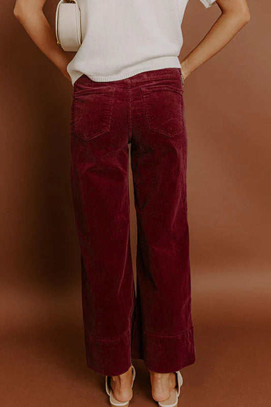 Burgundy Corduroy Wide Leg Pants
