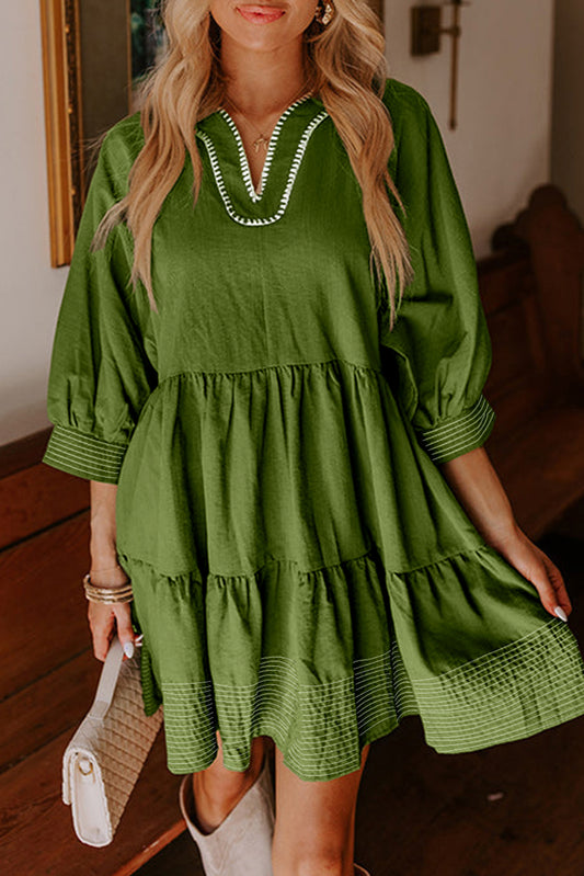 Stitch Detail Tiered Mini Dress