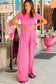 Strawberry Pink Crop Top and Pleated Wide Leg Pants Set