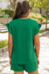 Green Textured Ruffle Split Top and Drawstring Shorts
