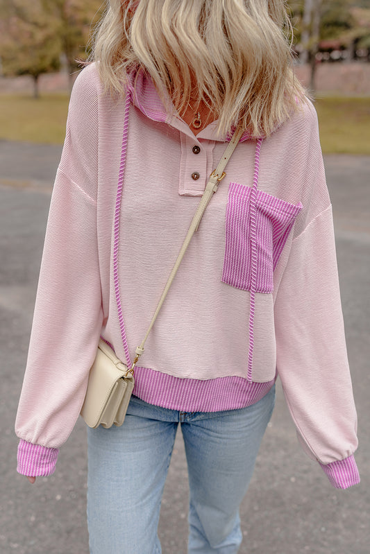 Light Pink Corded Colorblock Hooded Top