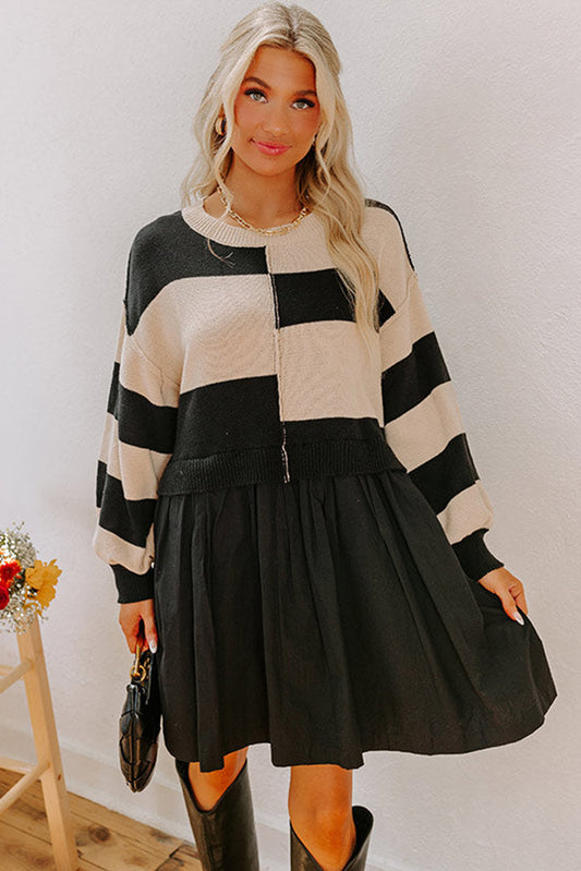 Black Stripe Knitted Top Sweater Dress