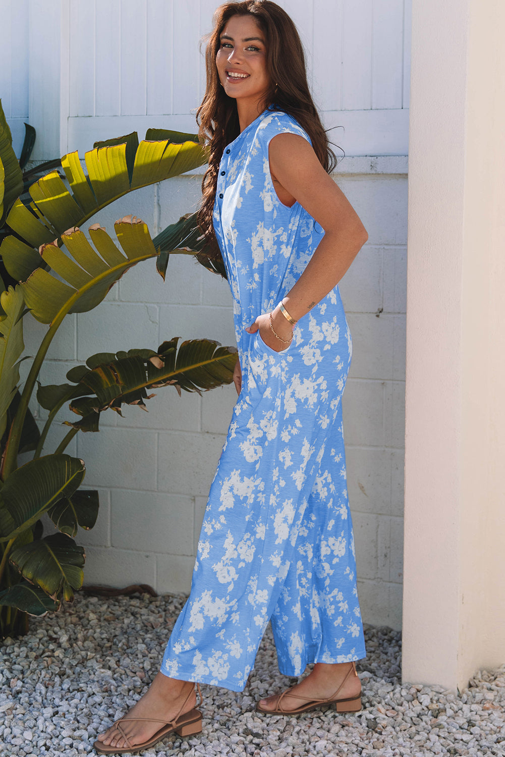 Floral Print Wide Leg Jumpsuit