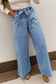 Western Washed Bow Knot Sash Wide Leg Jeans