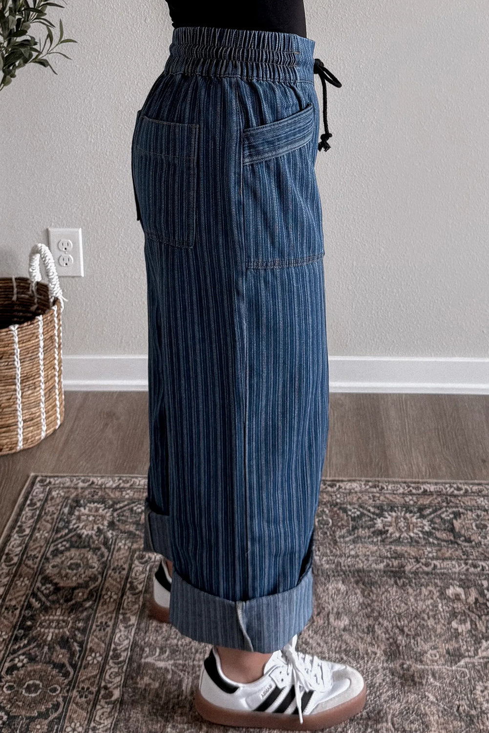 Striped Contrast Drawstring Jeans