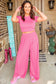 Strawberry Pink Crop Top and Pleated Wide Leg Pants Set
