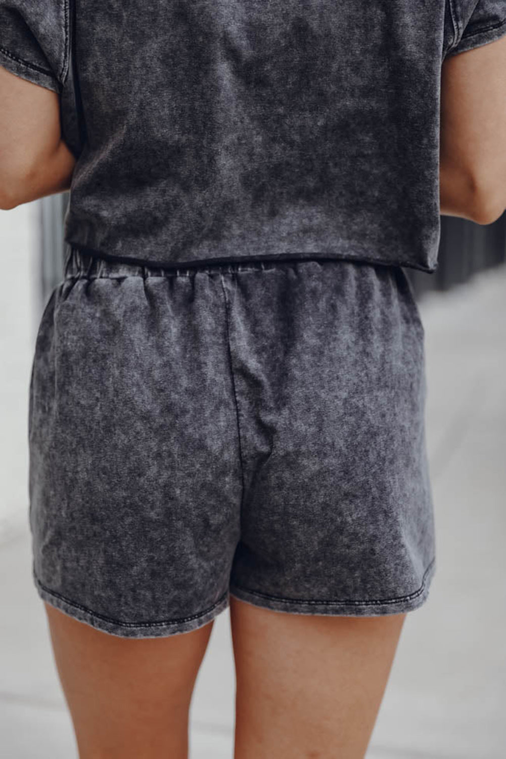 Black Acid Washed Short Set