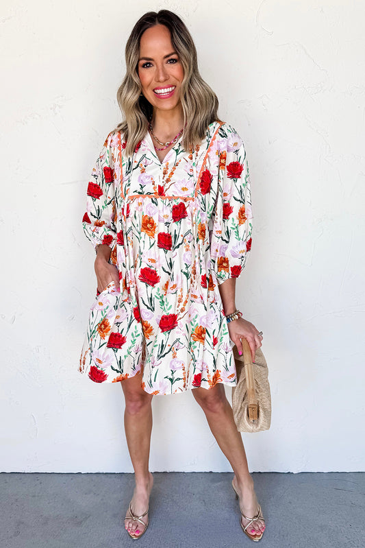 Floral Print Puff Sleeve Mini Dress