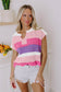 Pink Color Block V Neck Sweater T Shirt