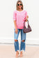 Colorblock Bow V-Shape Cut Short Sleeve Sweater