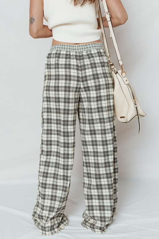 Gray Plaid Wide Leg Pants