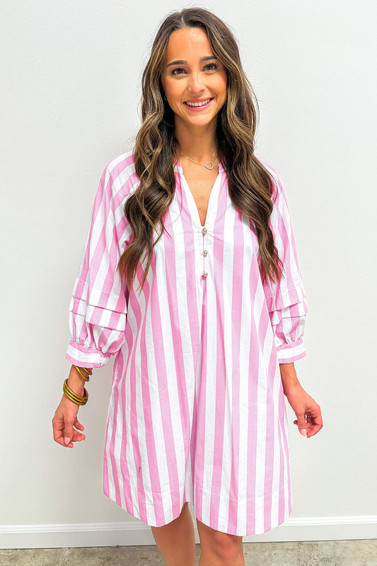 Rose Stripe Loose Mini Dress