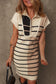 Color Block Quarter Zip Collar Short Sleeve Sweater Dress