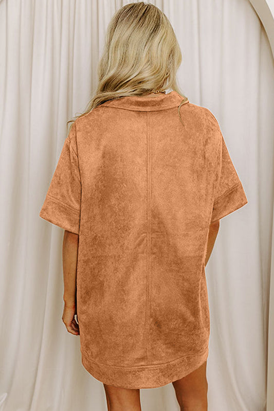 Khaki Collared Suede Dress