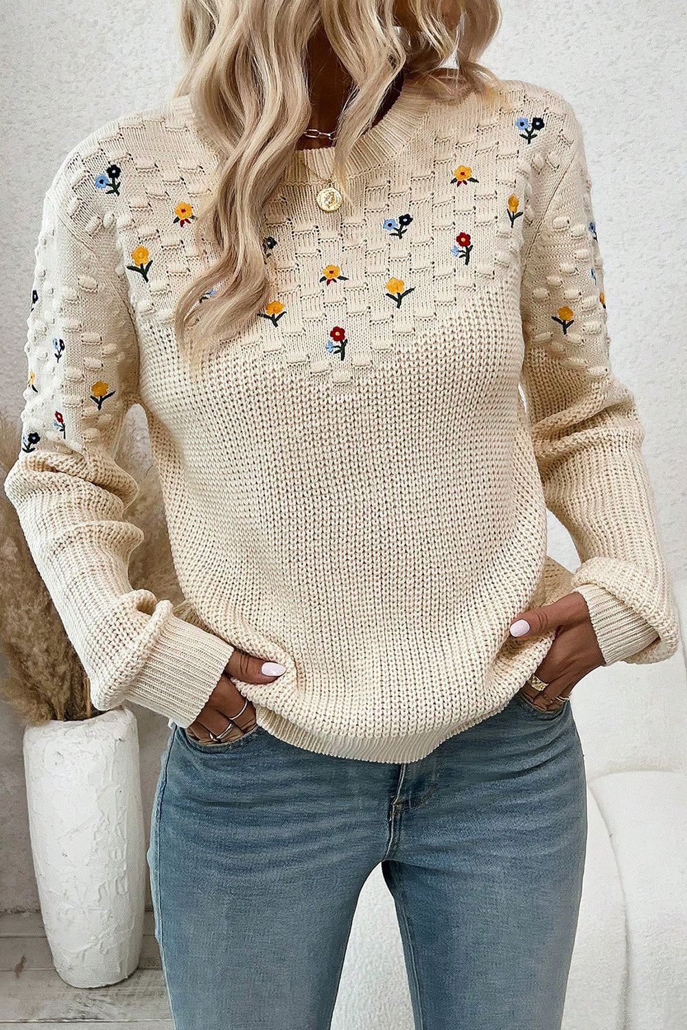 Flower Embroidered Sweater