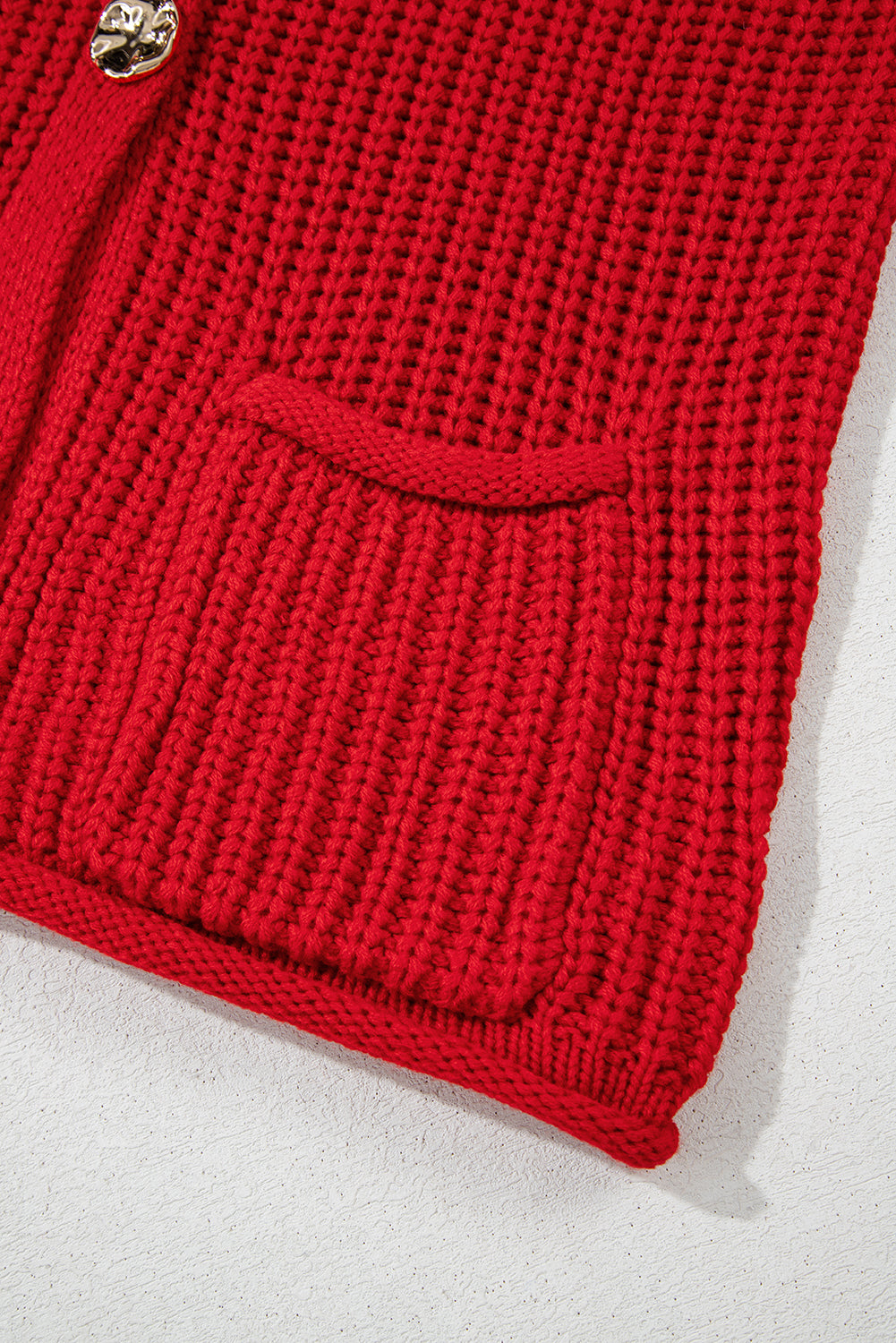 Fiery Red Solid Knit Buttoned Sweater Vest