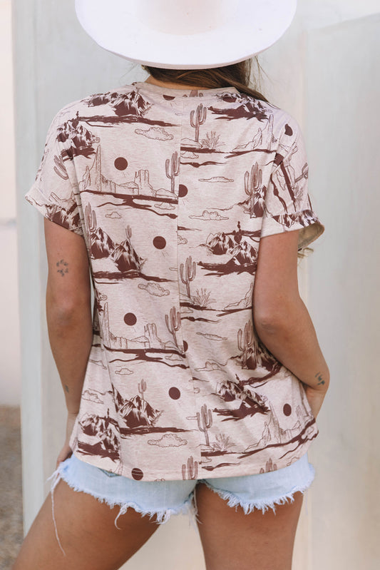 Desert Sand Print Short Sleeve Top