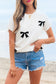 White Bow Pattern Knit Short Sleeve Sweater