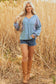 Dusk Blue Waffle Striped Patchwork Pullover
