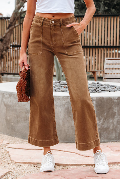 Cropped High Rise Wide Leg Jeans