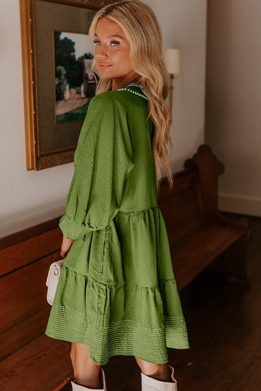 Stitch Detail Tiered Mini Dress