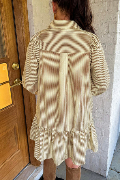 Brown Stripe Collared Mini Dress