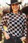 Black Checkerboard Western Elements Printed Mesh Top