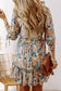 Sky Blue Floral V Neck High Waist Ruffled Dress
