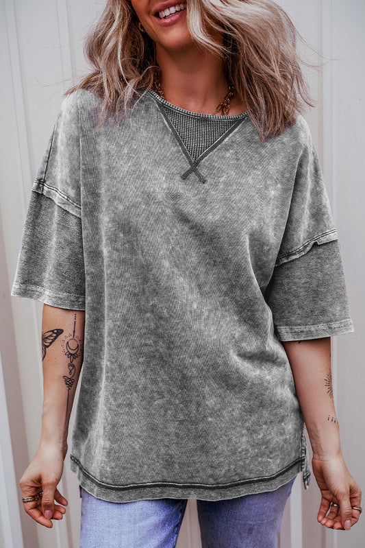 Gray Mineral Wash Drop Shoulder Oversized Tee