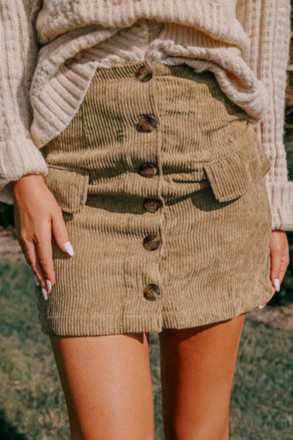 Camel Corduroy Mini Skirt