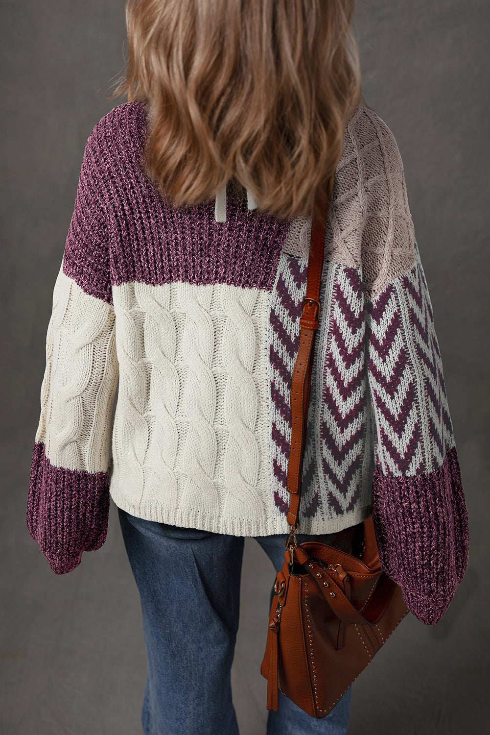Color Block Patchwork Knotted Back Sweater