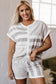Gray Stripe Short Sleeve Top and Shorts Set